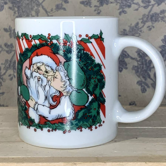 Vintage 1988 Santa Mr & Mrs Claus Christmas Mug HF Houston Foods - Picture 1 of 7
